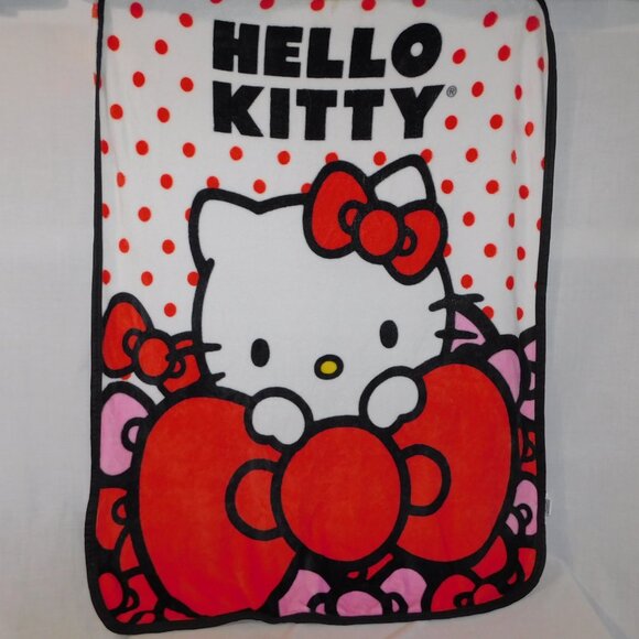Sanrio Hello Kitty Red White Pink Bows Micro Fleece Plush Blanket 38" x 49" - Picture 8 of 8